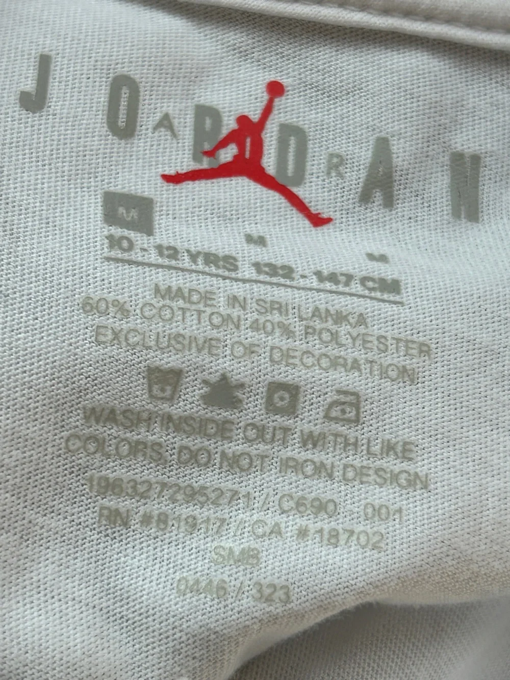 Nike Jordan White Kids Long Sleeve Tee with Red Jumpman Sz 10/12
